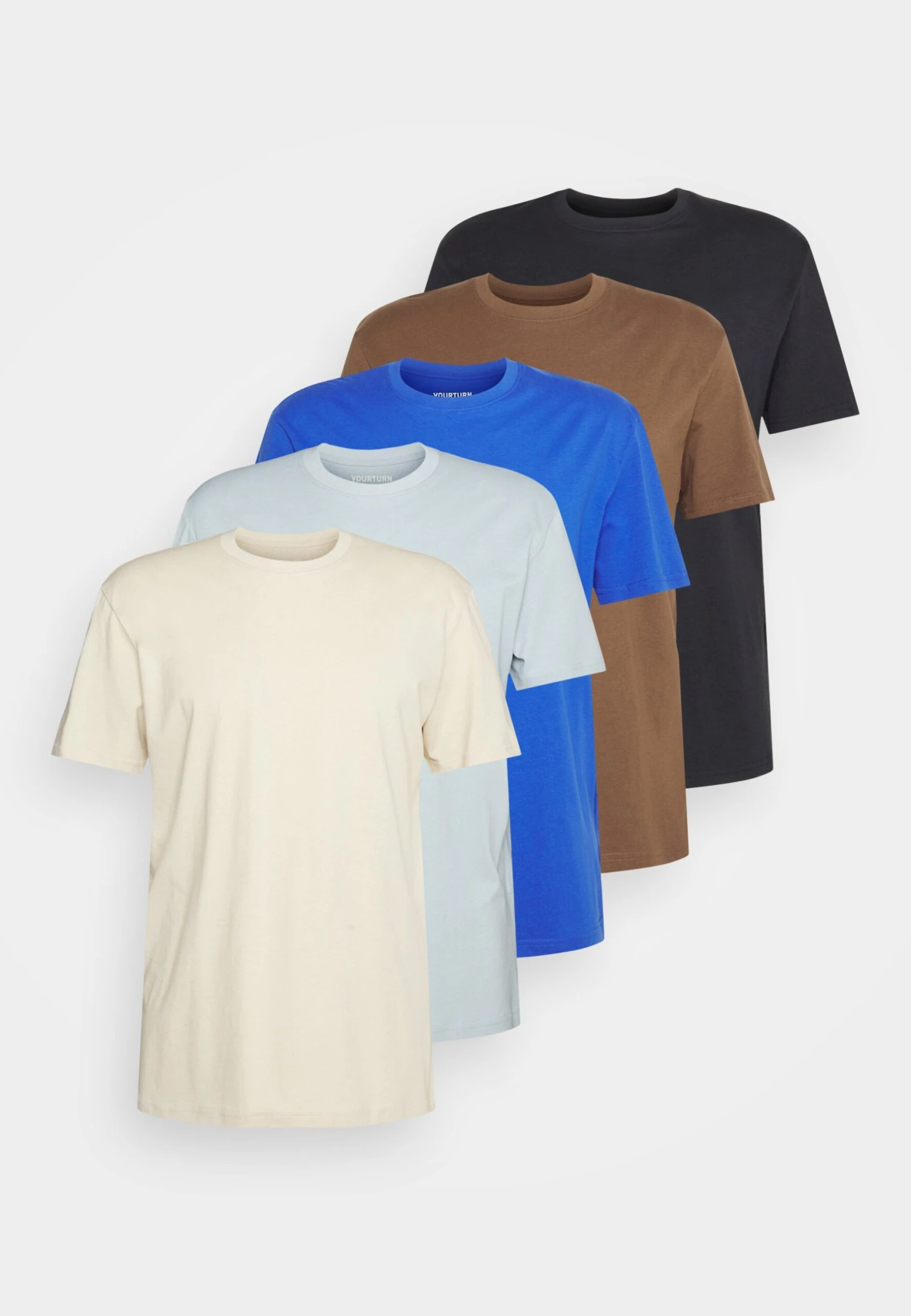 YOURTURN Unisex 5 Pack - Basic T-Shirt - Light Blue/Blue/Stone - Image 6