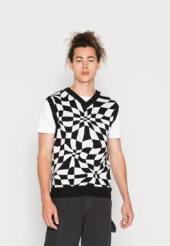 YOURTURN Distorted Check Vest Unisex - Jumper - Black/White