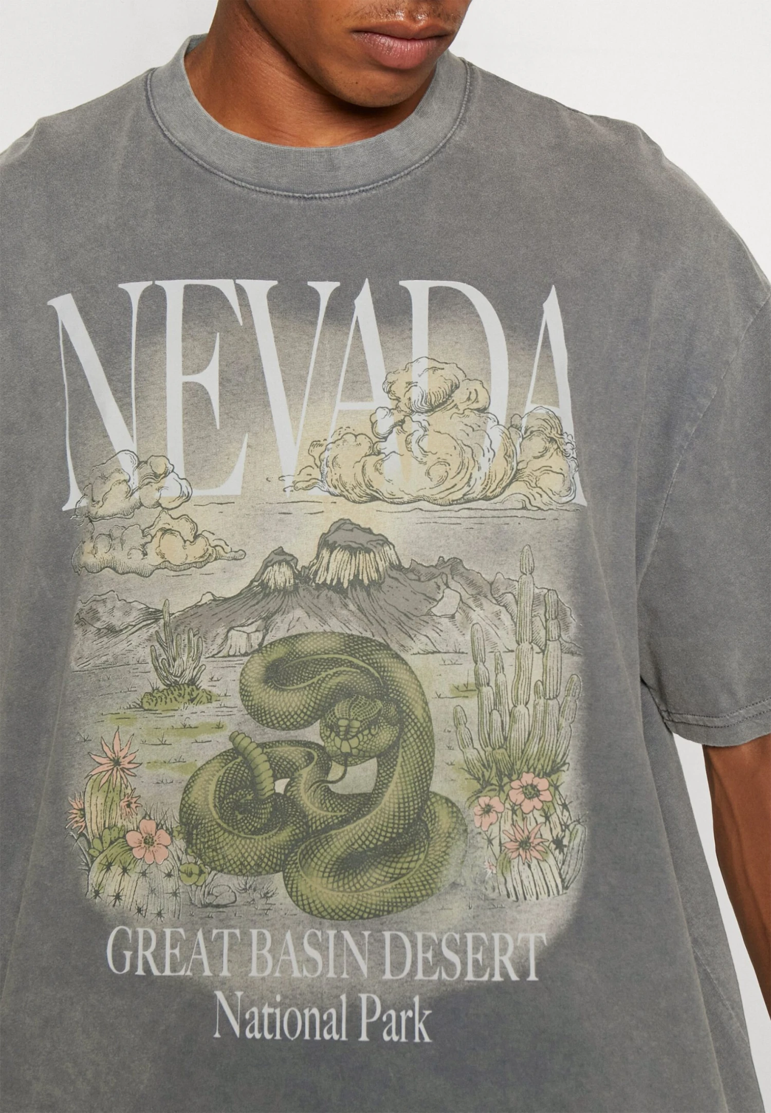 YOURTURN Nevada Wash Graphic Tee Washed - Print T-Shirt - Charcoal - Image 5