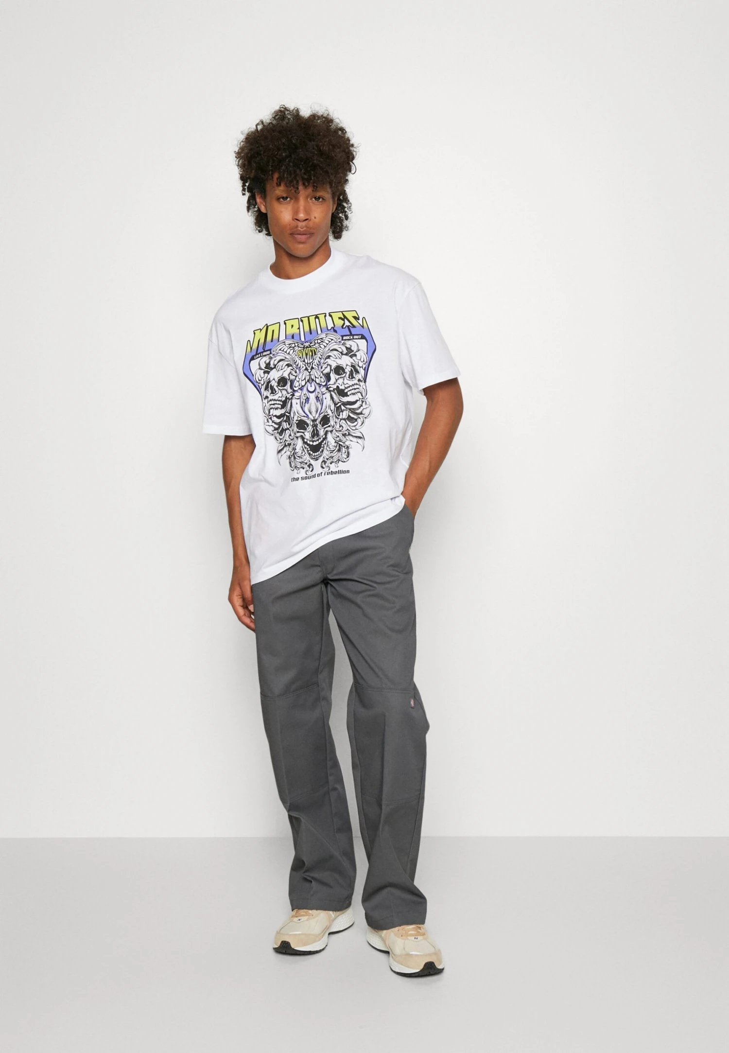 YOURTURN Rule Skull Graphic Tee Unisex - Print T-Shirt - White - Image 2